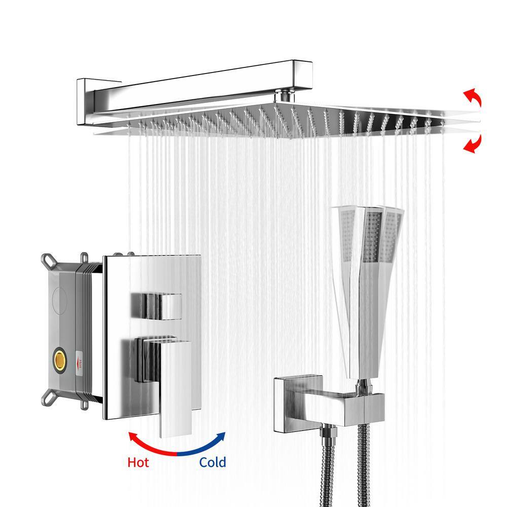 Dual Handle 2-Spray Shower Faucet 12 Inch.Square Shower System with Rough-in Valve in Chrome price history on PriceWatchPro