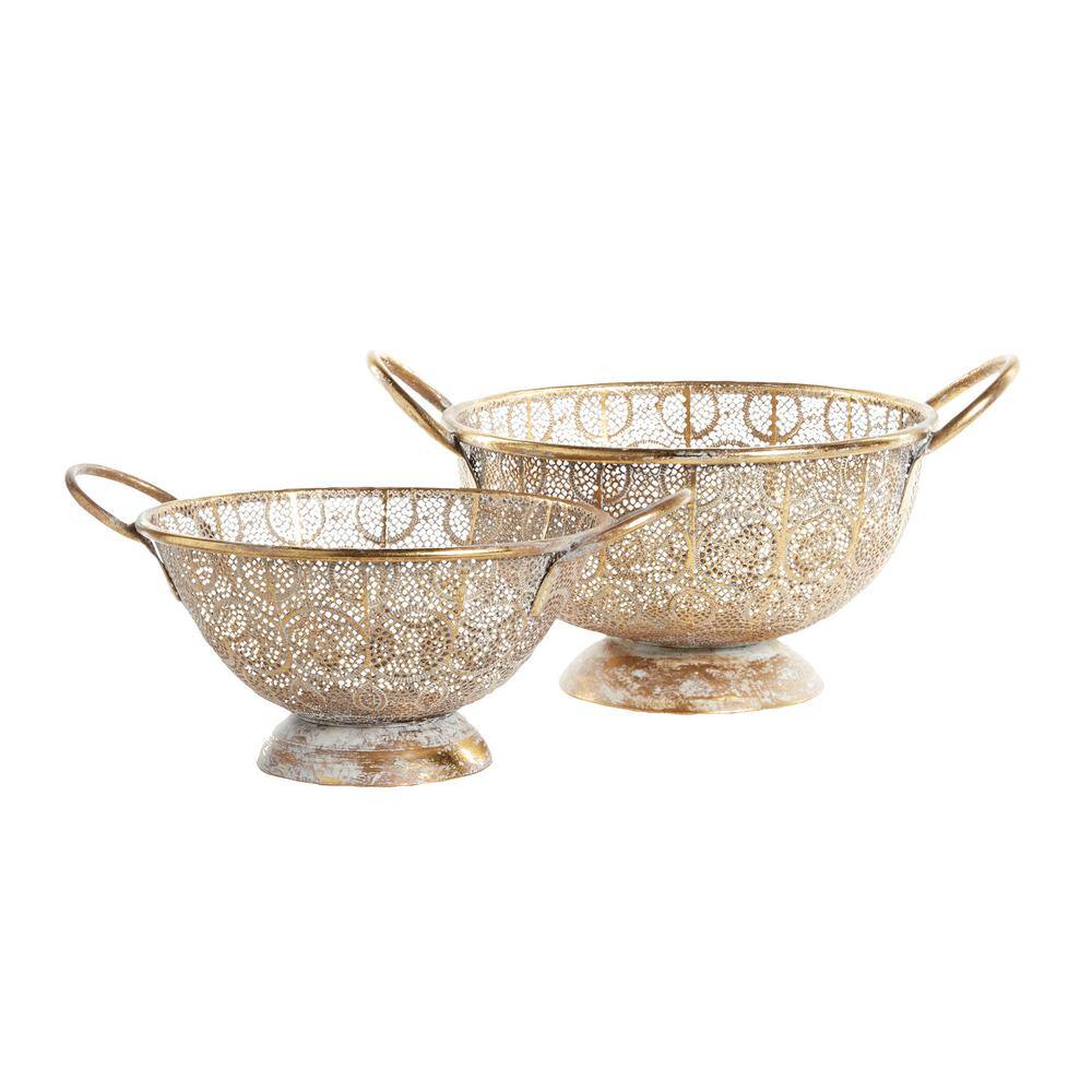 Gold Metal Woven Decorative Bowls Set of 2
