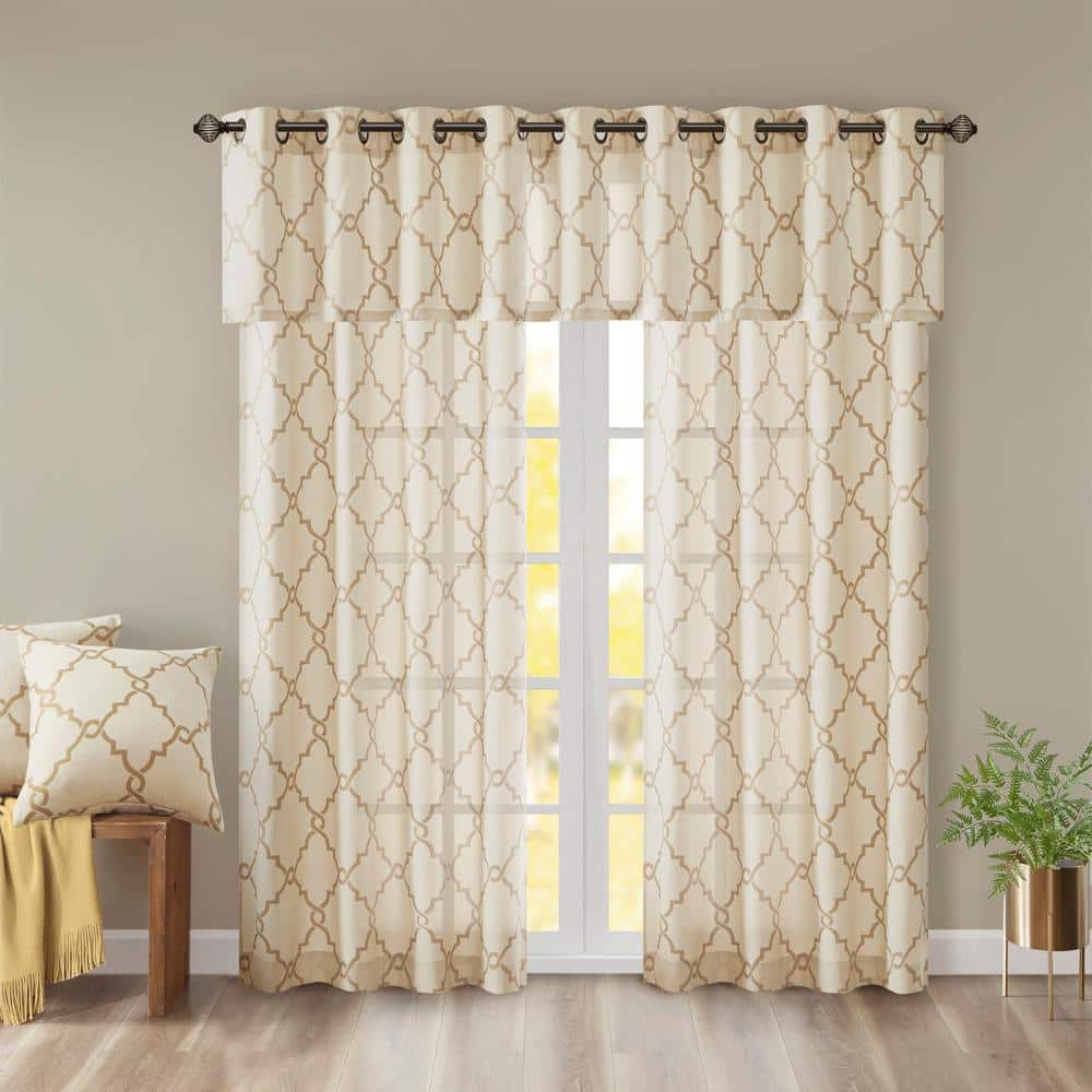 Saratoga Beige and Gold Cotton Blend Grommet Top Valance
