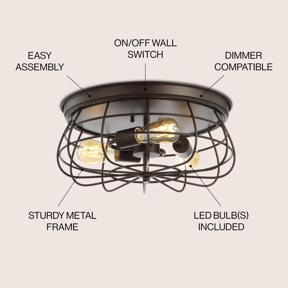 Farmhouse Bronze Cage 15.75" LED Flush Mount Ceiling Light