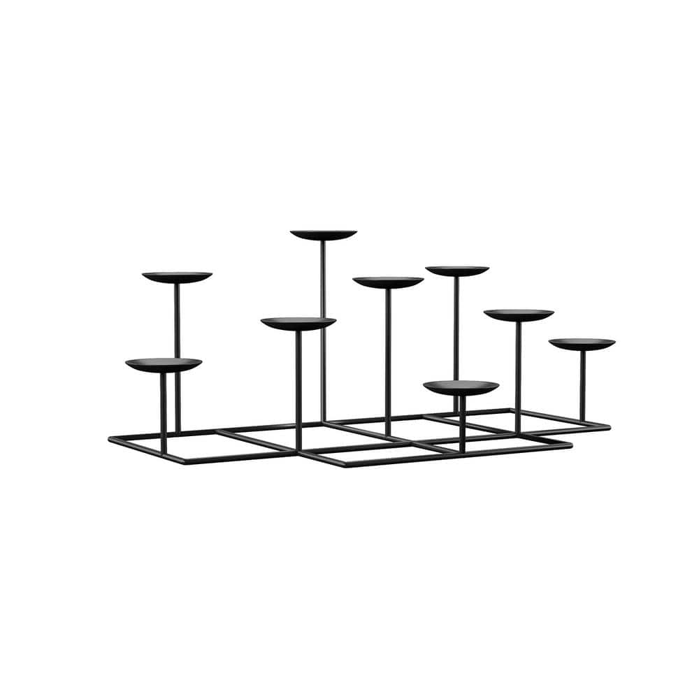 Elegant Matte Black 9-Platform Metal Candelabra