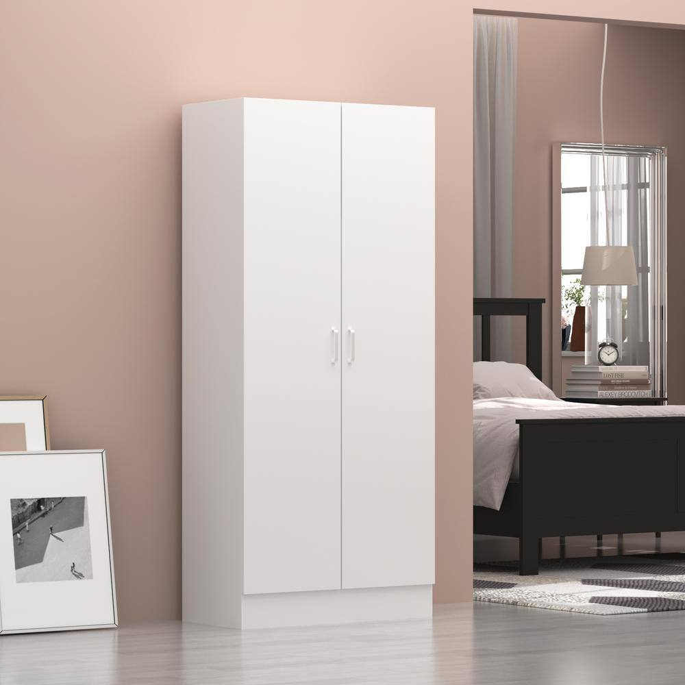 White 2-Doors Armoire Wardrobe with Hanging Rod and Storage Shelves 71 in. H x 31.5 in. W x 15.7 in. D - thumbnail 6