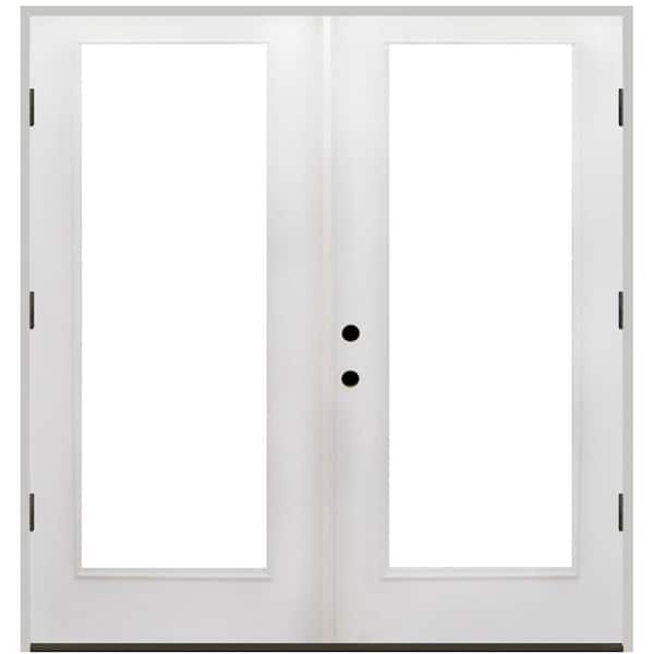 Steves & Sons 64 in. x 80 in. Reliant Series Clear Full Lite White Primed Left Hand Outswing Fiberglass Double Prehung Patio Door