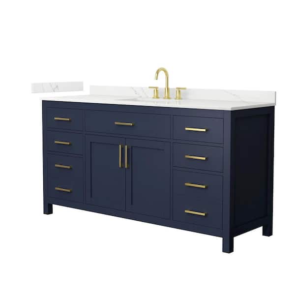 Beckett 66 in. Single Freestanding Dark Blue Bath Vanity with Giotto Quartz Top (Assembled)