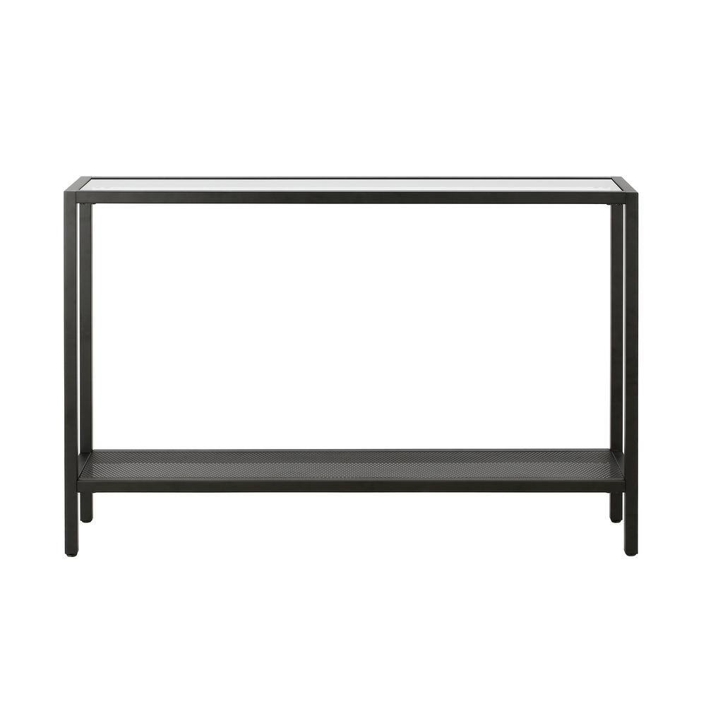 Evelyn&Zoe 46" Blackened Bronze Metal & Glass Console Table with Storage