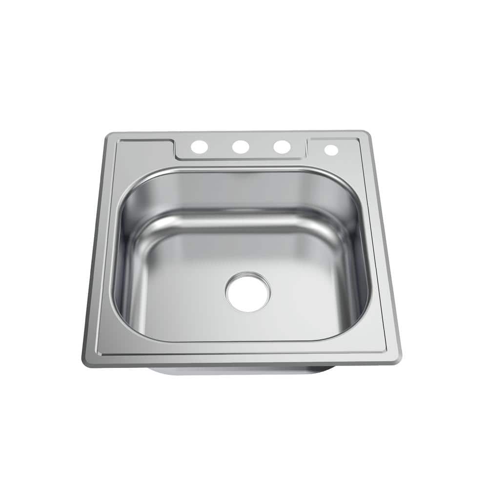 Glacier Bay 25 in. Drop-in Single Bowl 22 Gauge Stainless Steel Kitchen Sink, Silver