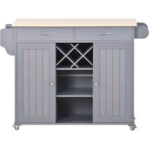 Blue Wood 48 in. Kitchen Island with 2-Drawers and Wine Rack