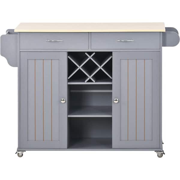 Unbranded Blue Wood 48 in. Kitchen Island with 2-Drawers and Wine Rack