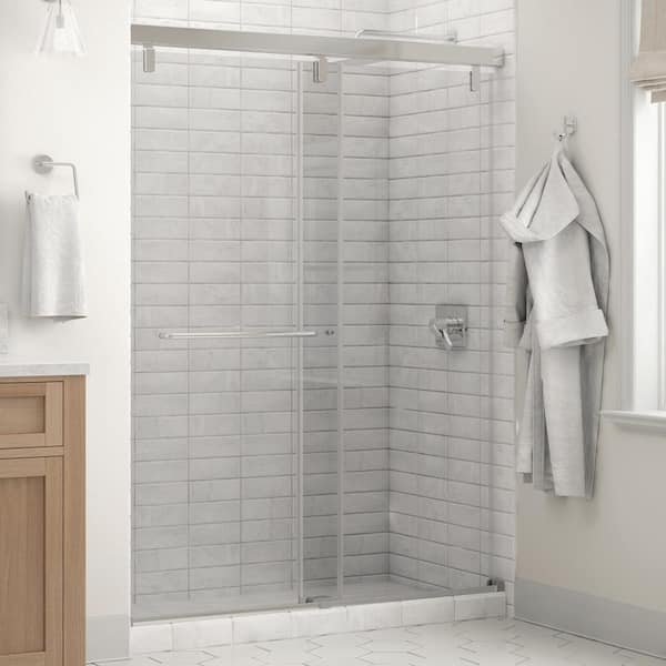 Delta Simplicity Mod 50-1/8 to 58-1/2 in. W x 71-1/2 in. H Soft-Close Frameless Sliding Shower Door, Chrome, Clear Glass