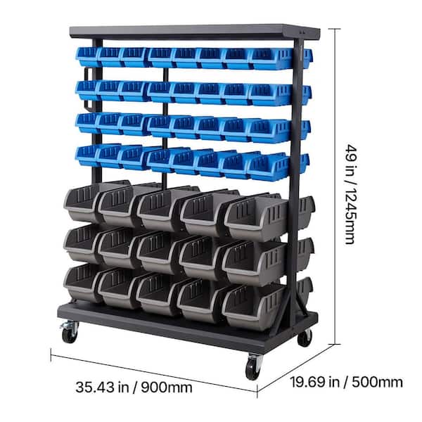 7-Tier Double-Sided Rolling Bin Storage Rack, Dual-Sided Parts Organizer w/ Wheels, Mobile Tool Rack, 94-Bin 2025 Update