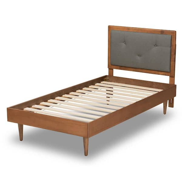 Baxton Studio Saul Dark Grey and Walnut Brown Twin Platform Bed