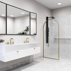 Arden 34 in. W x 78 in. H Framed Fixed Shower Screen Door in Matte Brushed Gold with 3/8 in. (10mm) Clear Glass