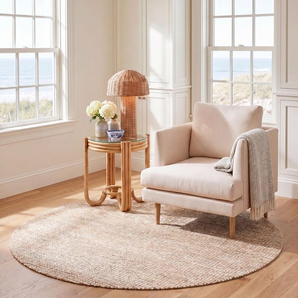Natural Fiber 8 ft. x 8 ft. Round Natural/Ivory Solid Woven Area Rug