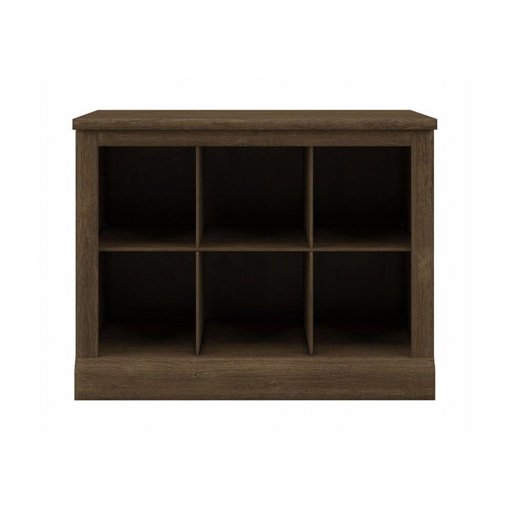 Ash Brown Engineered Wood Shoe Bench with 6 Storage Compartments