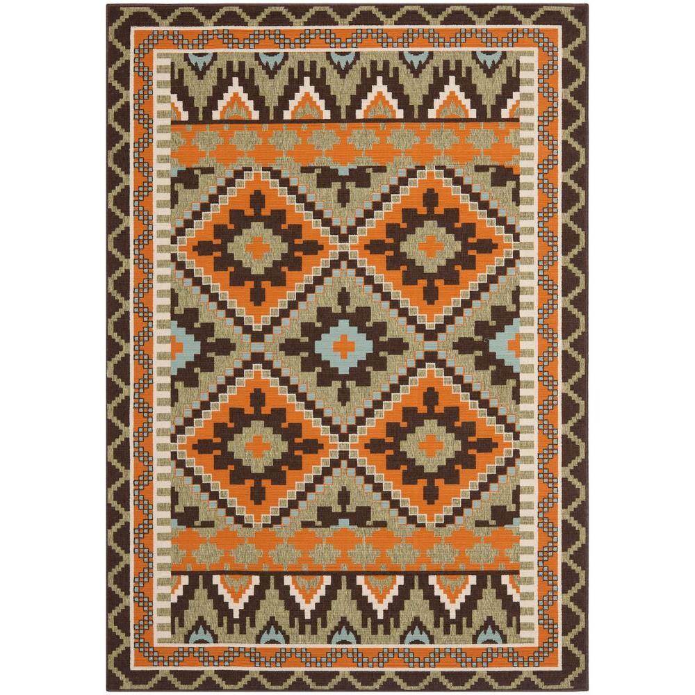 SAFAVIEH Veranda Green/Terracotta 5 ft. x 8 ft. Border Indoor/Outdoor ...