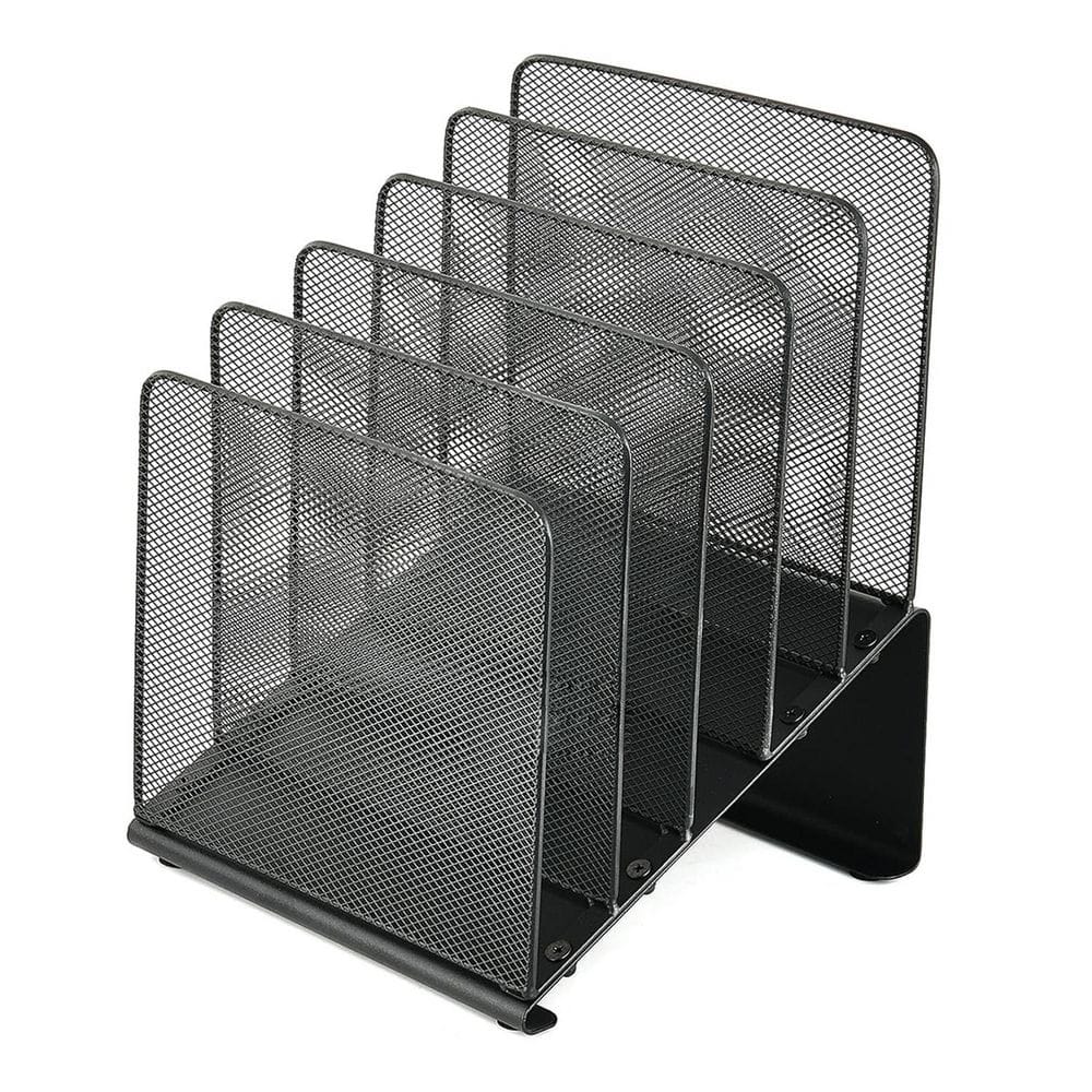 9 in. W x 11.8 in. H Black Steel Mesh Vertical File Organizer 5-Section ...