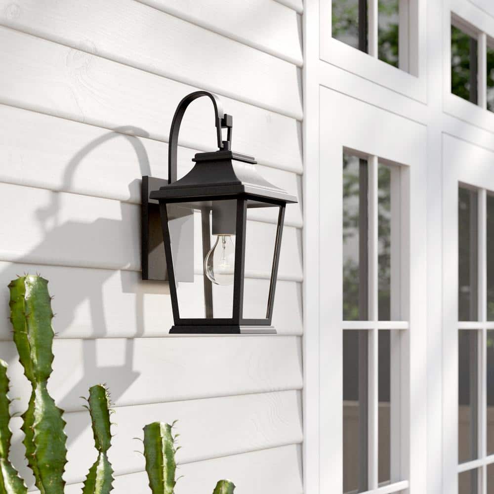 Warren Textured Black Dimmable Lantern Sconce with Clear Panels