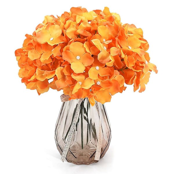 11 in. Orange Indoor/Outdoor Artificial Hydrangea Flower with