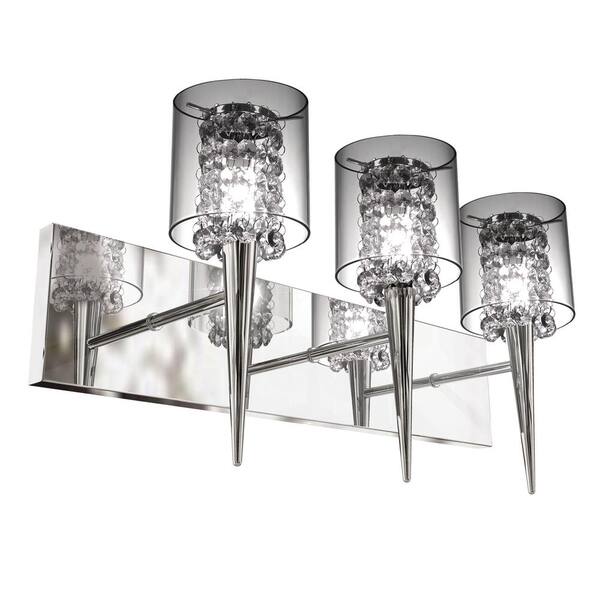 BAZZ Glam Series 3-Light Polished Chrome Wall Fixture with Clear Round Glass and Beads Inserts