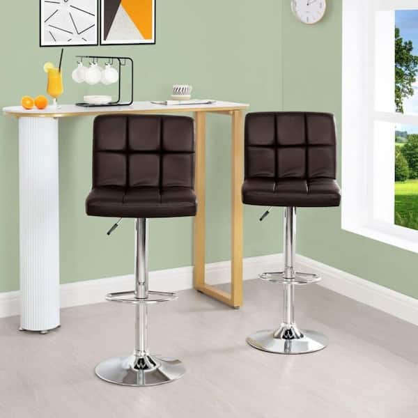 HOMESTOCK Set of 2 Bar Stools Adjustable Swivel Bar Chair Leather Counter Stools Bar Chairs, Stool for Kitchen Counter, Espresso