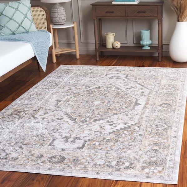 Maya 7 ft. x 7 ft. Ivory/Gray Beige Ornate Medallion Square Area Rug