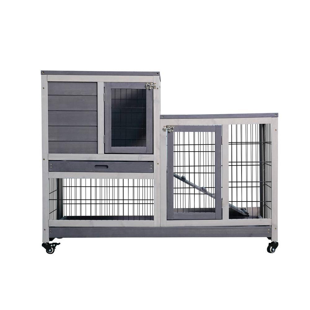 Amucolo Wooden Outdoor Rabbit Hutch with Running Cage, Wheels and