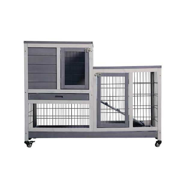 Amucolo Wooden Outdoor Rabbit Hutch with Running Cage, Wheels and ...