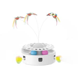 Automatic Interactive Cat Toy 3 in 1-Bright White w/ Fluttering Butterfly Moving Feather Track Balls Dual Power Supplies