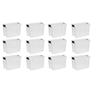 30 Qt. Ultra-Latch Storage Box with White Lid and Clear Base (12-Pack)