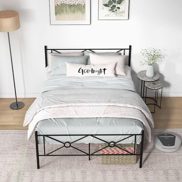 Black Metal Frame Full Size Platform Bed Frame Headboard Mattress Foundation Black