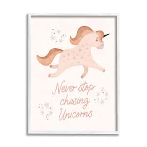 Never Stop Chasing Unicorns Phrase Design by Nina Blue Framed Fantasy Art Print 20 in. x 16 in.