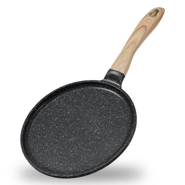 Adrinfly 9.5 in. Aluminum Healthy Granite Nonstick Coating Crepe Pan in Gray Heat-Resistant Ergonomic Bakelite Handle