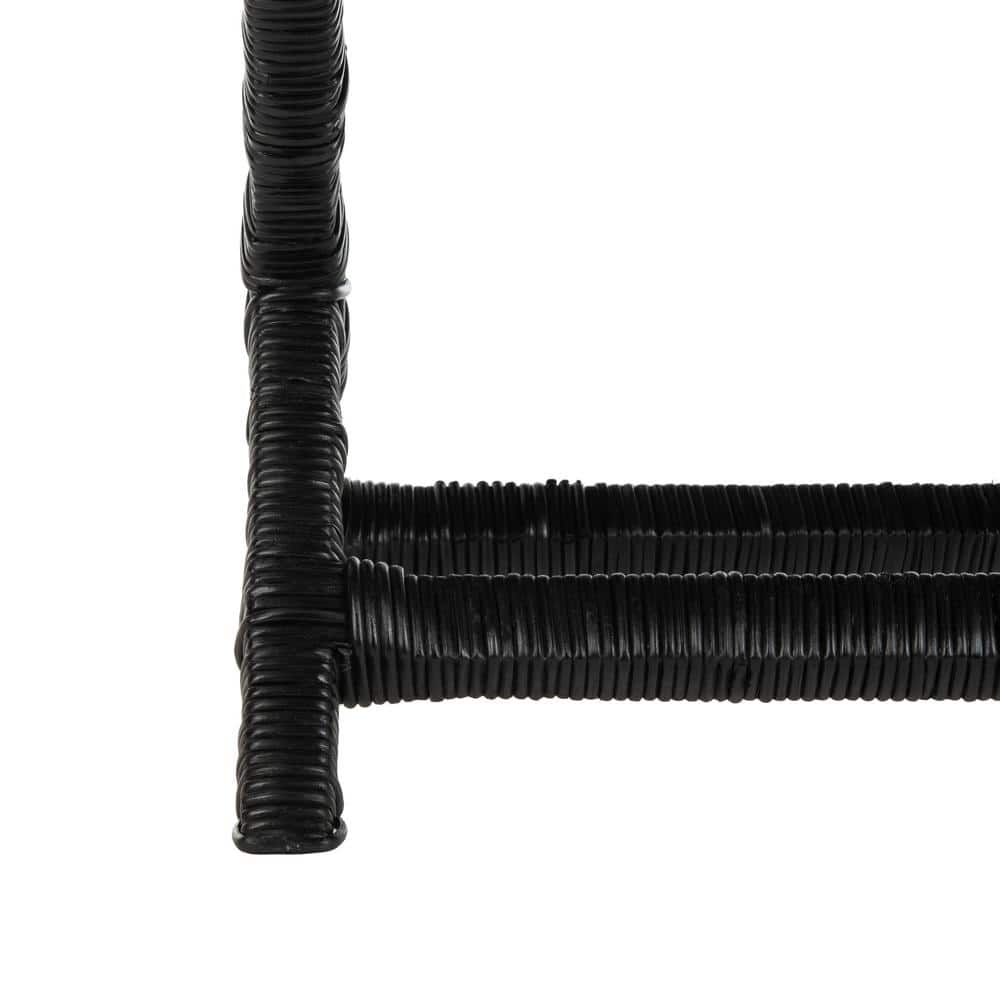 Transitional Manor Black Rattan Bench with Cross-Leg Design
