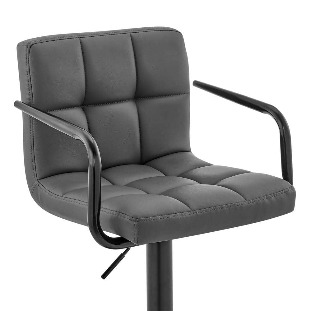 Adjustable Gray Faux Leather Swivel Bar Stool with Chrome Base