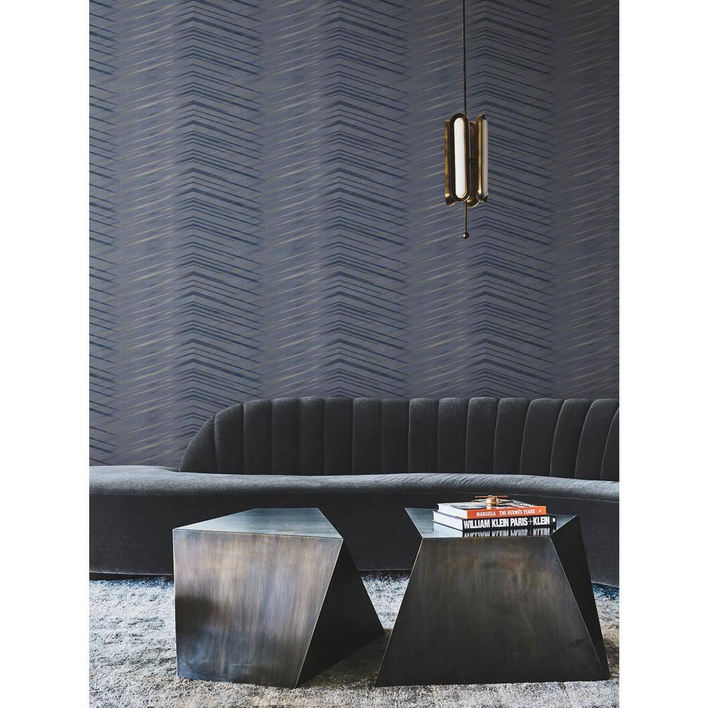Navy Chevron Non-Pasted Washable Wallpaper Roll