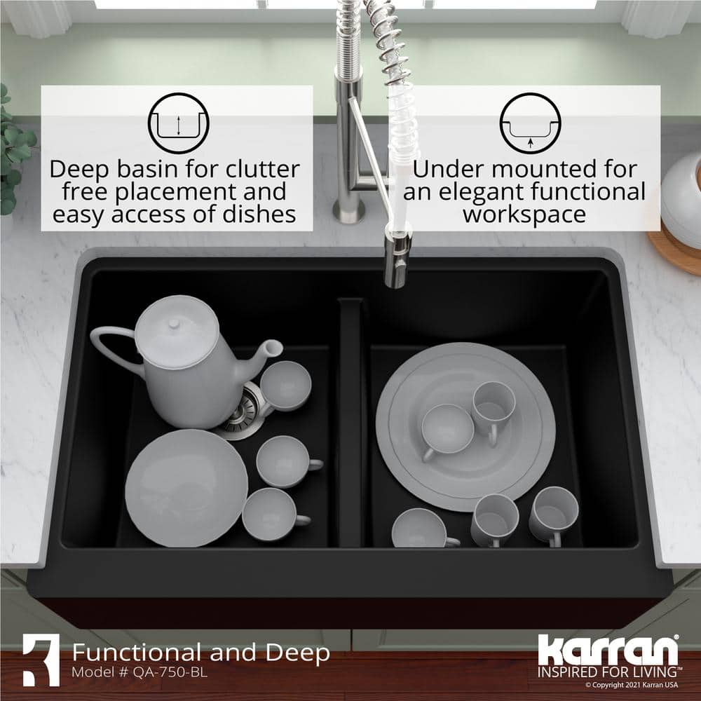 Brown Quartz Double Bowl Farmhouse Apron Front Kitchen Sink Kit
