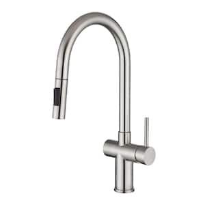 Single-Handle 360-Degree High Arc Pull Down Deck Mount Standard Kitchen Faucet in Brushed Nickel