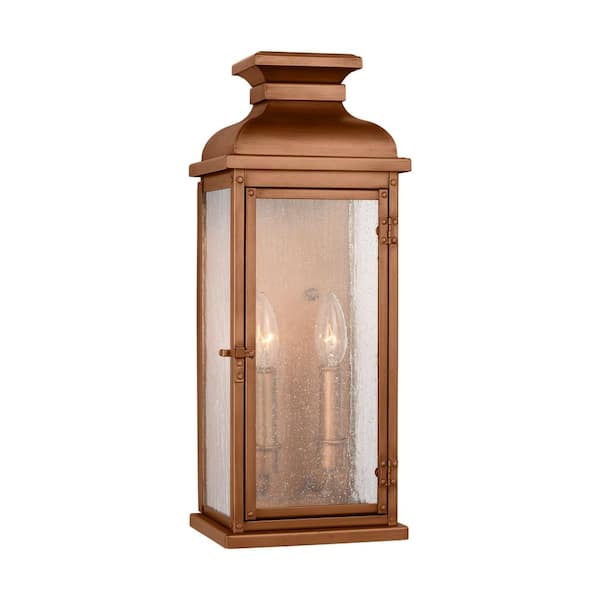 Generation Lighting Pediment 7 in. W x 18.125 in. H Natural Copper Outdoor Hardwired Medium Wall Lantern Sconce with No Bulbs Included