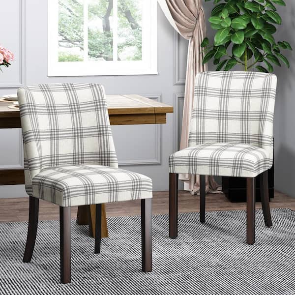 Harrison Gray and Light Beige Plaid Dining Chairs (Set of 2)