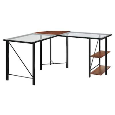 59 in. L-Shaped Black Computer Desks with Glass Top