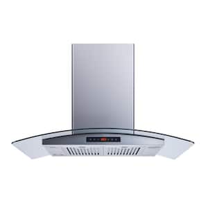 36 in. 439 CFM Convertible Island Mount Range Hood in Stainless Steel with Baffle Filters and Touch Control