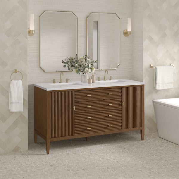 Myrrin 59.88 in. W x 23.5 in. D x 32.88 in. H Double Bath Vanity Cabinet Without Top in Mid-Century Walnut