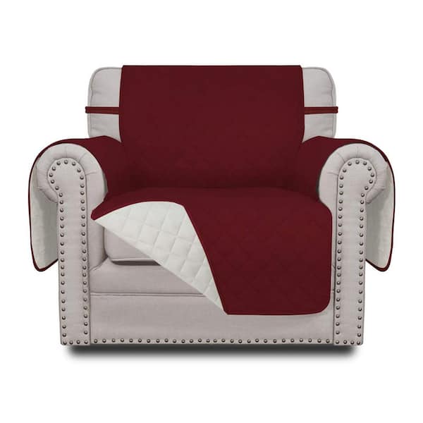 Dyiom Chair Slipcover Reversible Sofa Cover Water Resistant Couch Cover Furniture Protector Cover Chair, Christmas Red/Ivory