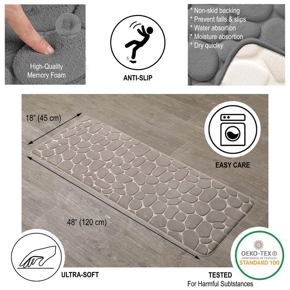 Taupe Memory Foam Runner Mat with 3D Pebble Design