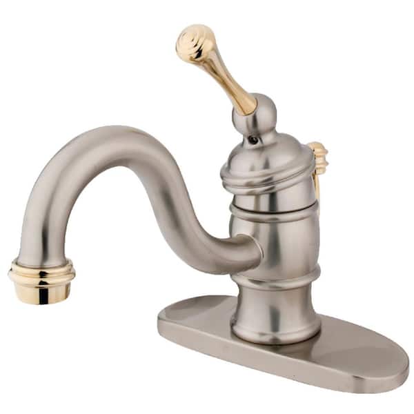 Kingston Brass Victorian Single Hole Single-Handle Bathroom Faucet in Brushed Nickel and Polished Brass
