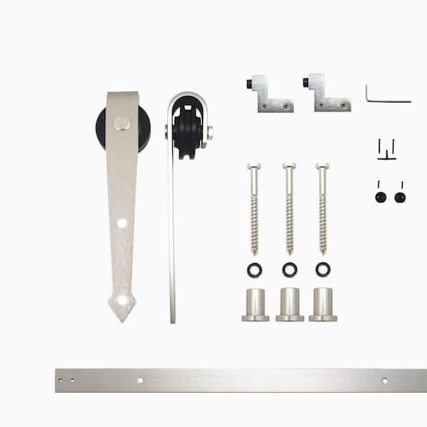 HOMACER 4 ft./48 in. Brushed Nickel Non-Bypass Sliding Barn Door Hardware Kit Arrow Design Roller for Single Door