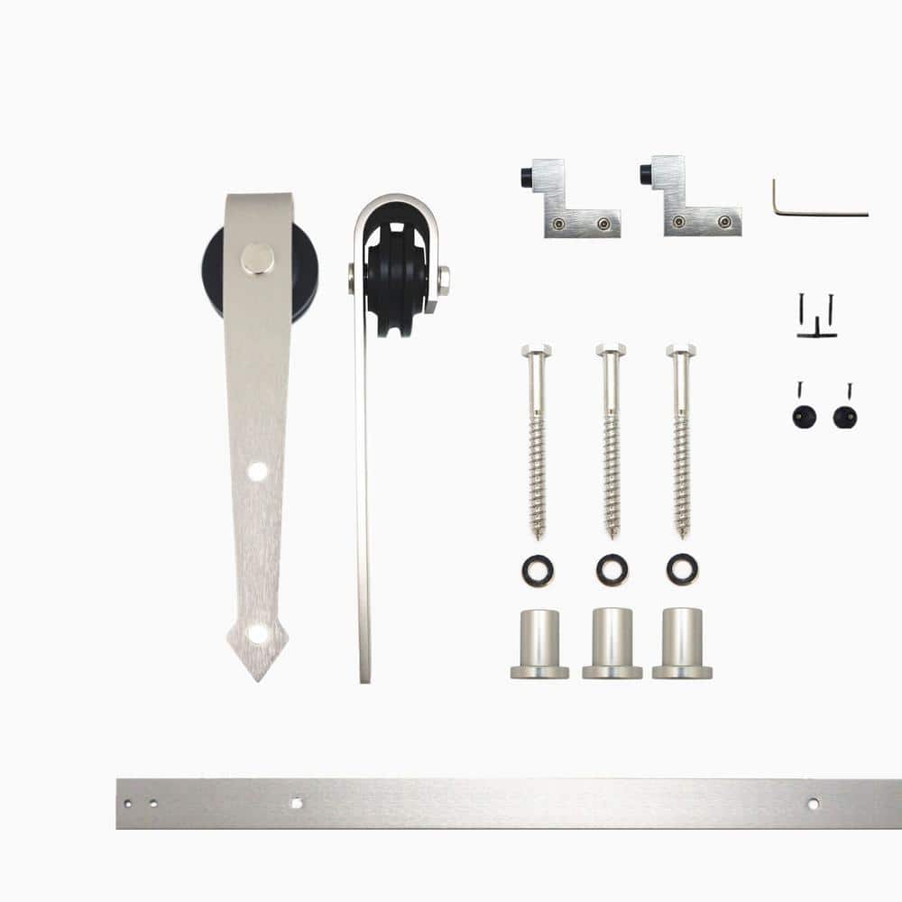 4.5 ft Brushed Nickel Sliding Barn Door Hardware Kit with Arrow Design Roller