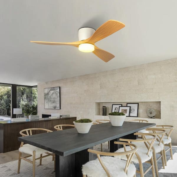 TOZING 48 in. Smart Indoor Wood Low Profile Modern Standard Flush Mount Ceiling Fan with Light Integrated LED with Remote
