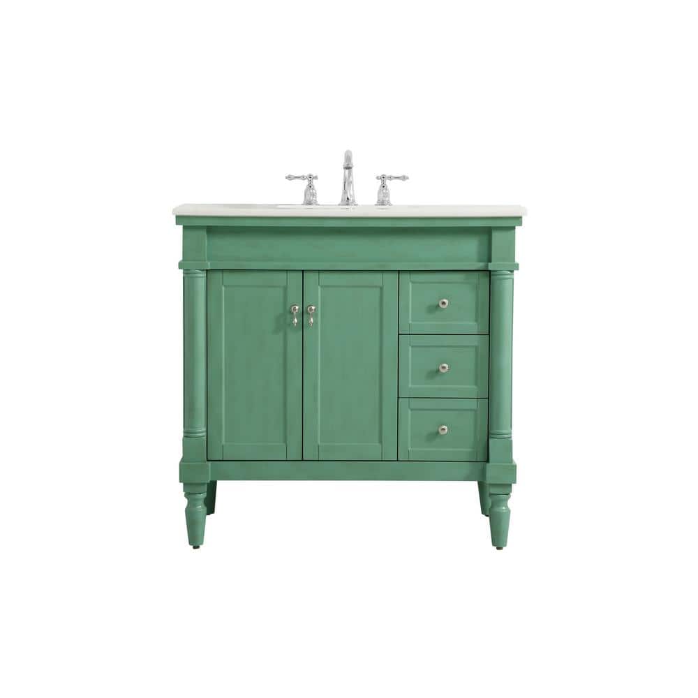 Timeless Home 36 in. W Bath Vanity in Vintage Mint with Marble Vanity Top i