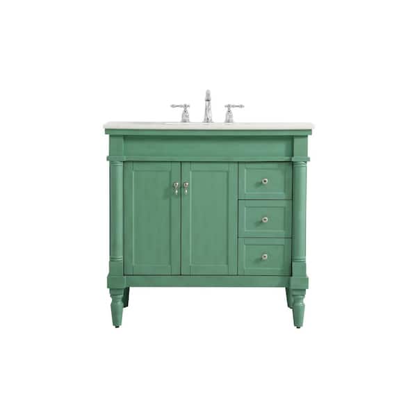 Unbranded Timeless Home 36 in. W Bath Vanity in Vintage Mint with Marble Vanity Top in White and Brown Vein with White Basin